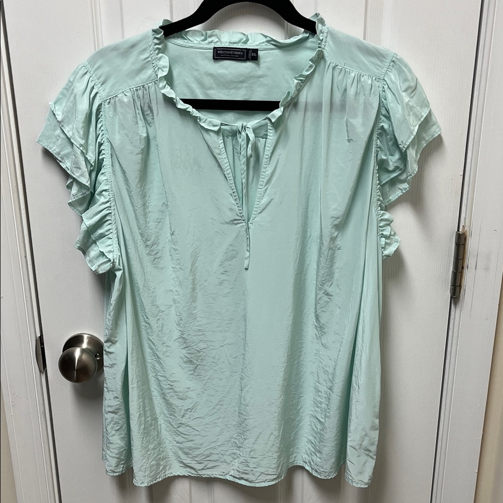 Vineyard Vines Light Green Ruffle Blouse